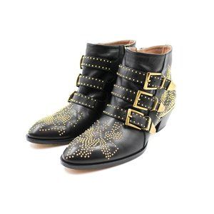 Chloe Black & Gold Studded "Susanna" Booties